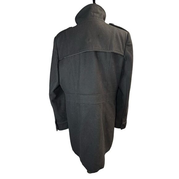 TAHARI~BLACK WOOL RUFFLE SNAP FRONT LEATHER TRIM COAT sz 14 - Picture 8 of 16